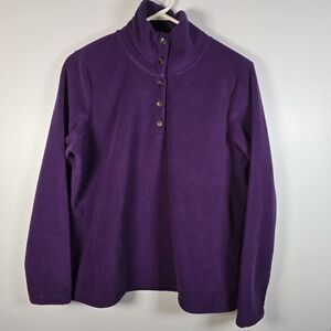 Lands' End Women's Anyweather Purple FleeceQuarter-ZipPullover MockNeck L/P14-16